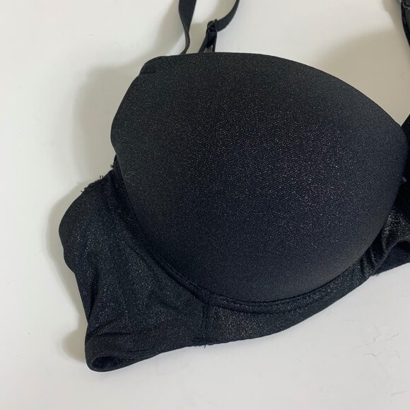 Black Fuchsia by Secret Lace LLC Black Sparkly Push-up Bra Black Size 36B - Picture 2 of 7